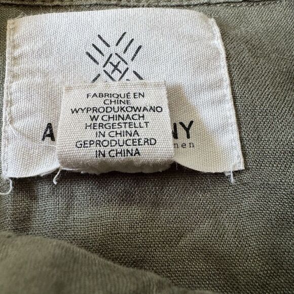 Artisan NY 100% Linen Green Utility Jacket Zip Pocket Military Women XL Shacket - Picture 4 of 6